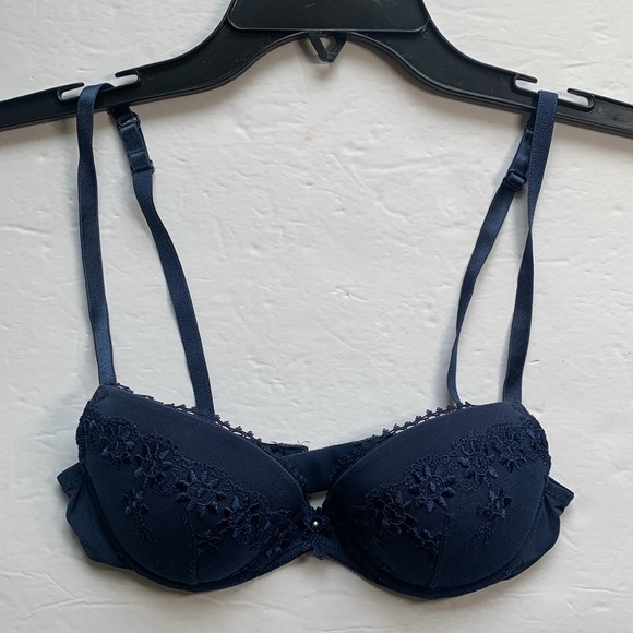 La Perla The Studio Embroidered Triangle Bra 32C Navy Blue - Picture 1 of 14